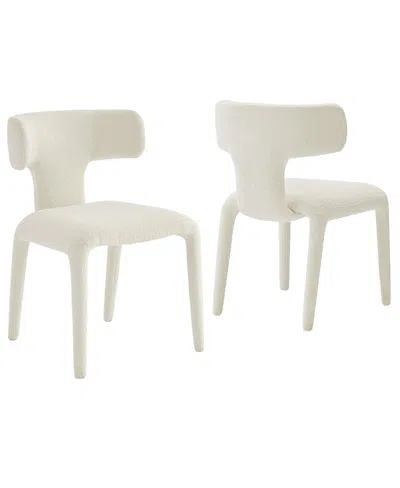 Modway Stellan Curved Back Boucle Upholstered Dining Chair, Set Of 2 In White