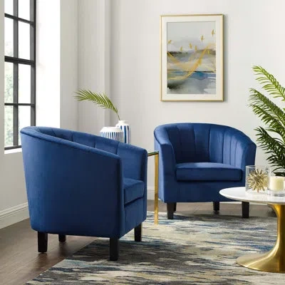 Modway Streitmann Channel Tufted Velvet Armchair In Navy