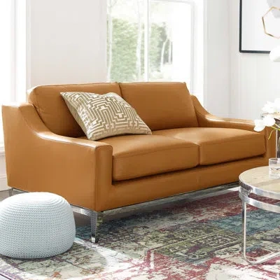 Modway Strick & Bolton Hollebon Stainless Steel/ Leather Loveseat By  In Tan Genuine Leather