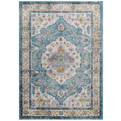 Modway Success Anisah Distressed Floral Vintage Area Rug In Gray, Ivory, Yellow, Orange In Yellow;ivory;light Blue