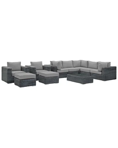 Modway Summon 10-piece Outdoor Patio Sunbrella Sectional Set In Beige