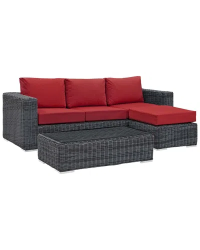 Modway Summon 3-piece Outdoor Patio Sunbrella Sectional Set In Beige