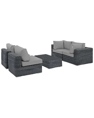 Modway Summon 5pc Outdoor Patio Wicker Rattan Sunb In Gray