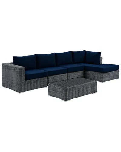 Modway Summon 5pc Outdoor Patio Wicker Rattan Sunb In Blue