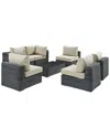 Modway Summon 7-piece Outdoor Patio Sunbrella Sectional Set In Beige