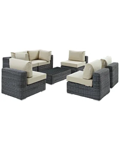 Modway Summon 7-piece Outdoor Patio Sunbrella Sectional Set In Beige