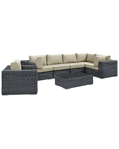 Modway Summon 7-piece Outdoor Patio Sunbrella Sectional Set In Beige