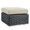 Modway Summon Outdoor Patio Sunbrella Wicker Ottoman In Canvas Antique Beige