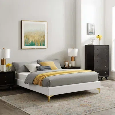 Modway Sutton Performance Velvet Bed Frame In White