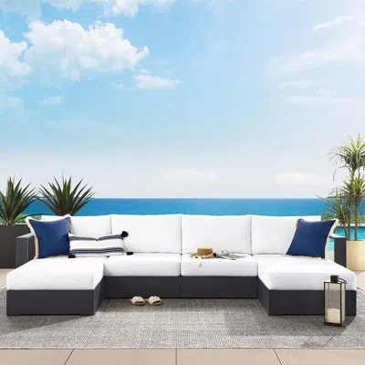 Modway Tahoe 132" Wide Outdoor U-shaped Patio Sectional With Cushions In White