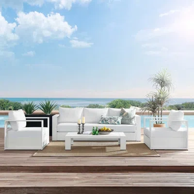Modway Tahoe Outdoor Aluminum 4-piece Conversation Set With Coffee Table In White,white