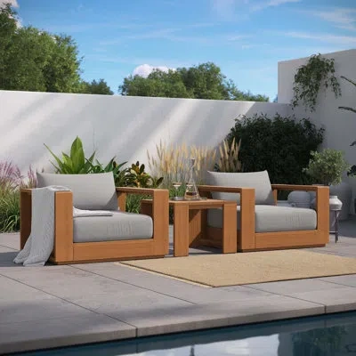 Modway Tahoe Outdoor Patio Acacia Wood 3-piece Furniture Set In Natural Light Gray In Brown
