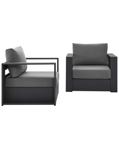 Modway Tahoe Outdoor Patio Powder-coated Aluminum 2pc Armchair Set In Black