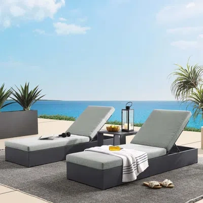Modway Tahoe Outdoor Patio Powder-coated Aluminum 3-piece Chaise Lounge Set In Gray