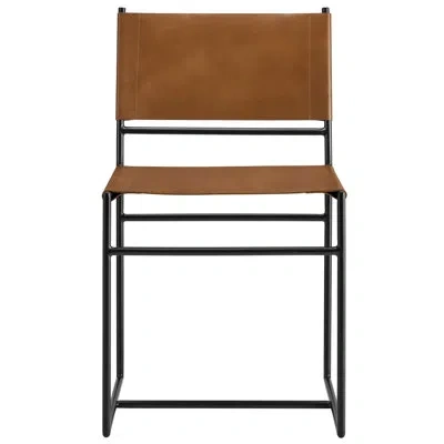 Modway Thatcher Leather And Metal Dining Chair In Tan In Black