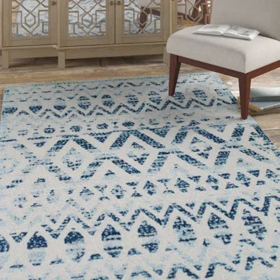 Modway The Curated Nomad Skyline Distressed Chevron Indoor/ Outdoor Area Rug By  In Blue;ivory;multicolored