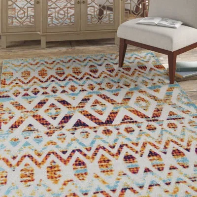 Modway The Curated Nomad Skyline Distressed Chevron Indoor/outdoor Area Rug In Blue;ivory;multicolored