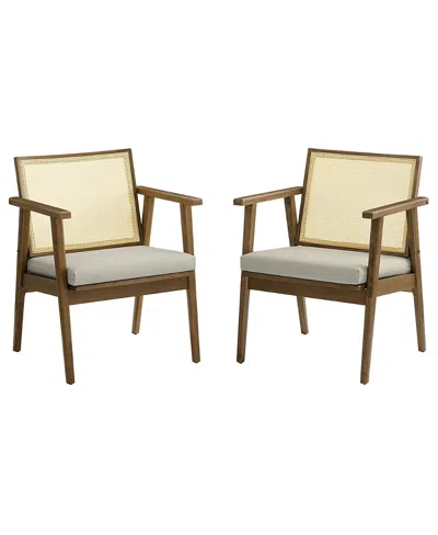 Modway Thera Faux Leather And Cane Accent Armchairs, Set Of 2 In Brown