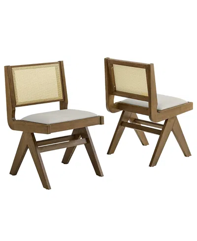 Modway Thera Leather And Cane Dining Side Chairs, Set Of 2 In Brown