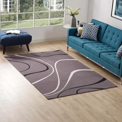 Modway Therese Abstract Swirl Area Rug In Charcoal,black,ivory