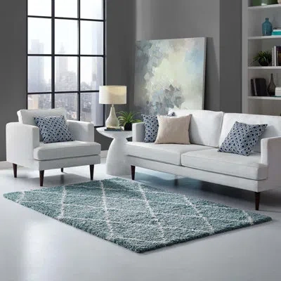 Modway Toryn Diamond Lattice Shag Area Rug In Beige;ivory;gray;dark Gray;aqua Blue;nav