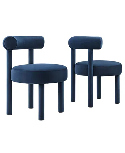 Modway Toulouse Performance Velvet Dining Chair, Set Of 2 In Blue