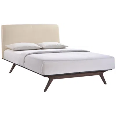 Modway Tracy Beige Fabric Cappuccino Queen Platform Bed