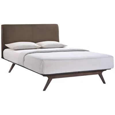 Modway Tracy Brown Fabric Cappuccino Queen Modern Platform Bed