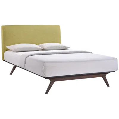 Modway Tracy Green Fabric Cappuccino Queen Platform Bed