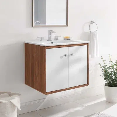 Modway Transmit 24" Wall-mount Bathroom Vanity In Wood Finish