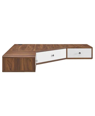 Modway Transmit 47" Wall Mount Corner Walnut Office Desk In Brown