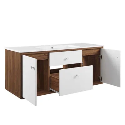 Modway Transmit 48" Wall-mount Bathroom Vanity In White;walnut