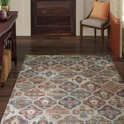 Modway Tribute Azalea Distressed Vintage Floral Lattice Area Rug In Gray