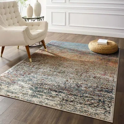 Modway Tribute Jacinda Rustic Distressed Vintage Lattice Area Rug In Blue