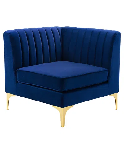 Modway Triumph Channel Tufted Performance Velvet Sectional Sofa Corner Chair In Blue