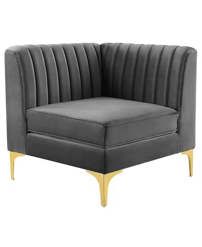 Modway Triumph Channel Tufted Performance Velvet Sectional Sofa Corner Chair In Gray