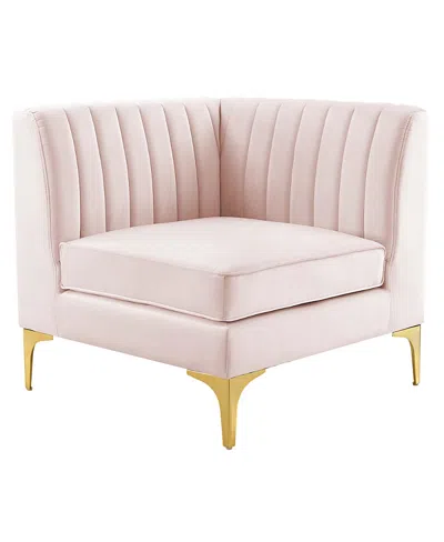 Modway Triumph Channel Tufted Performance Velvet Sectional Sofa Corner Chair In Pink