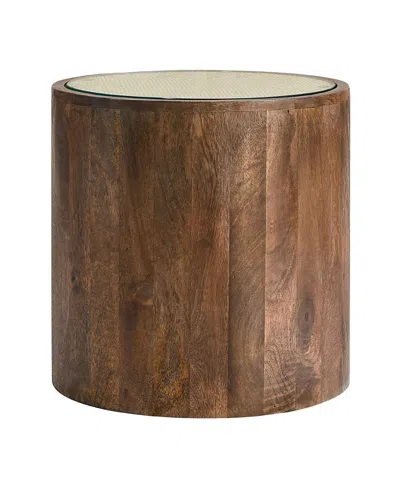 Modway Truett Round Wood Rattan Side Table In Brown