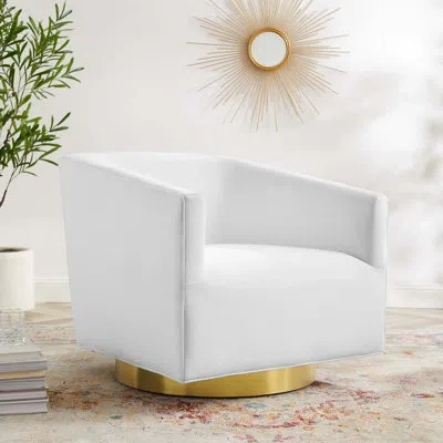 Modway Twist Accent Lounge Performance Velvet Swivel Chair By  In White