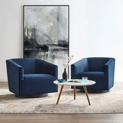 Modway Twist Swivel Upholstery Chair In Midnight Blue Velvet