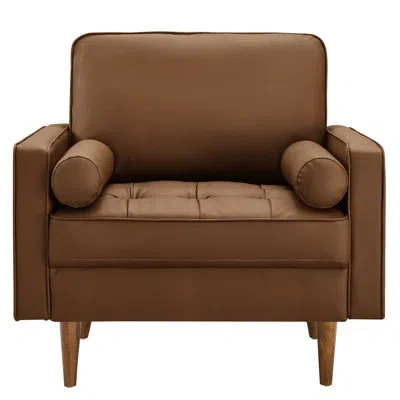 Modway Upholstered Vegan Leather Accent Armchair In Brown Faux Leather