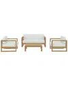 Modway Upland 4-piece Teak Outdoor Patio Set In White