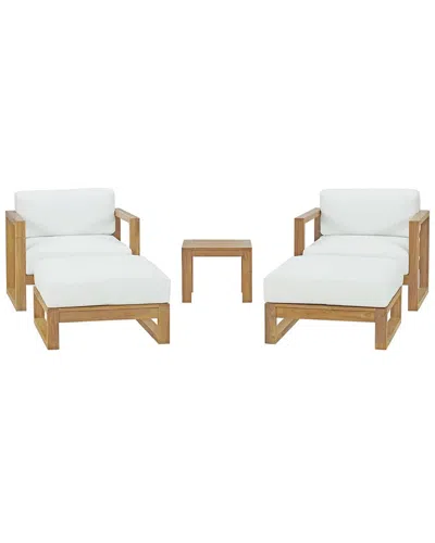 Modway Upland 5pc Teak Outdoor Patio Set In White