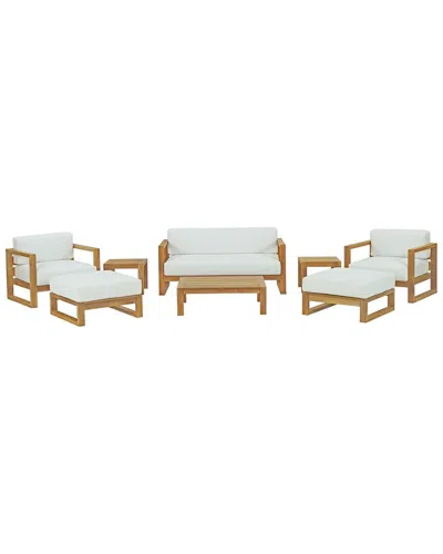 Modway Upland 8pc Teak Outdoor Patio Set In White