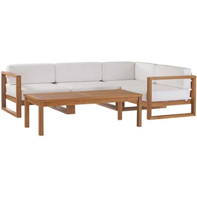 Modway Upland Outdoor Patio Teak Wood 5-piece Sectional Sofa Set In Brown
