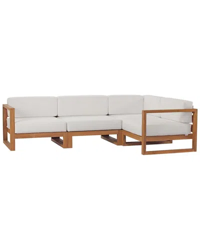 Modway Upland Teak Outdoor Patio 4-piece Sectional Sofa Set In White