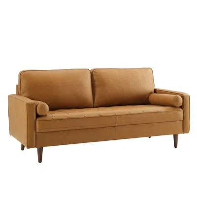 Modway Valour 73" Genuine Leather Recessed Arm Sofa In Tan