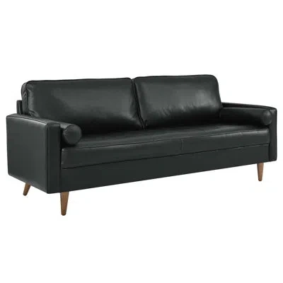 Modway Valour 81" Leather Sofa In Black Genuine Leather