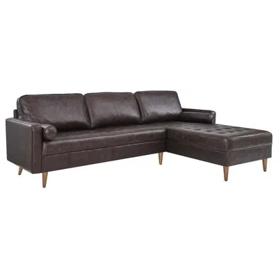 Modway Valour 98" Leather Sectional Sofa In Brown Genuine Leather