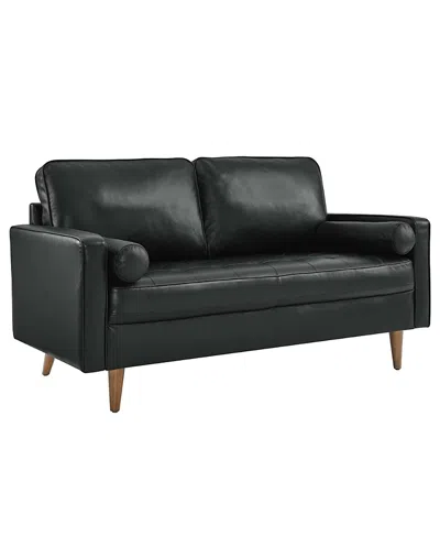 Modway Valour Leather Loveseat In Black